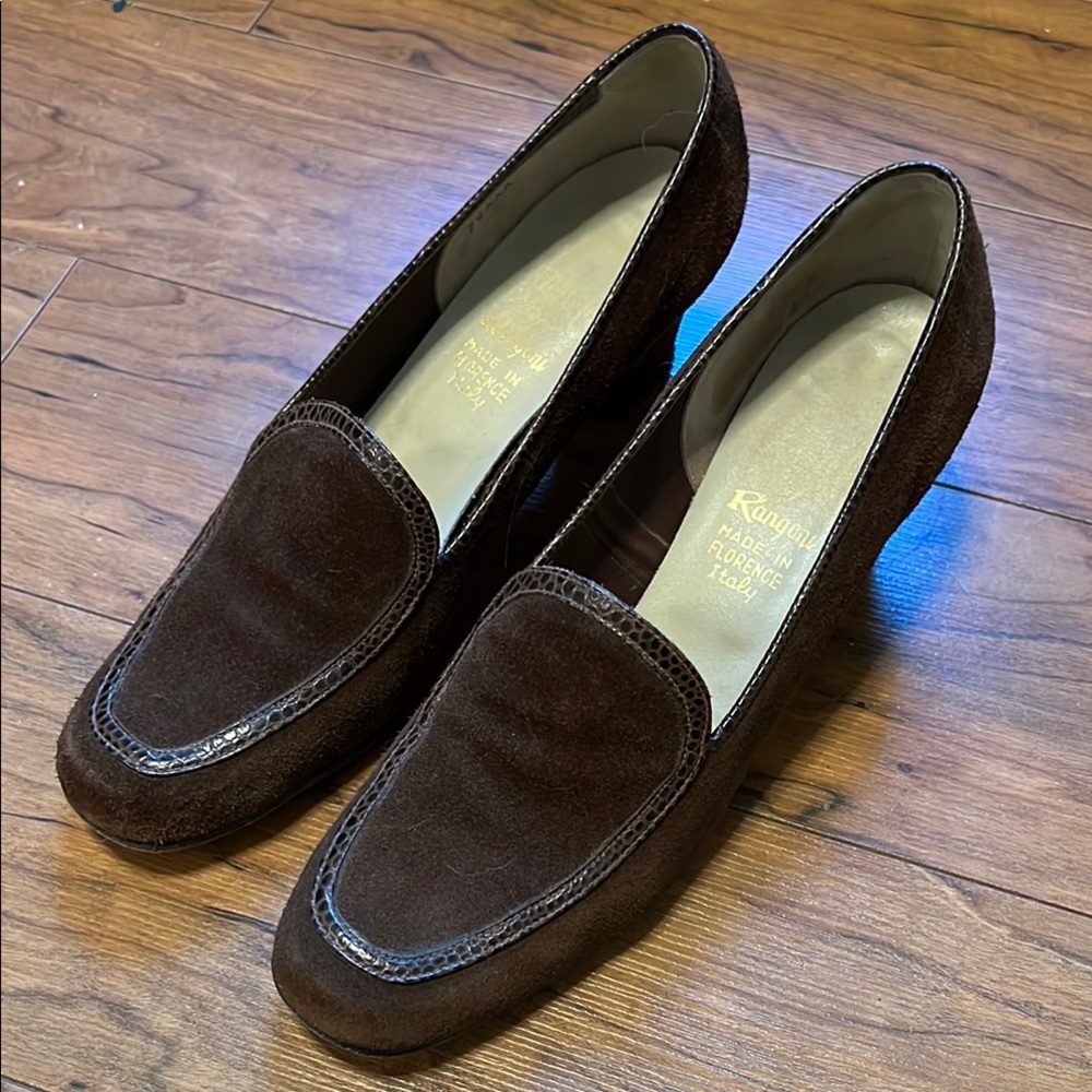 Vintage Chocolate Brown Suede Loafer Heels Similar to Gucci 60s/70s